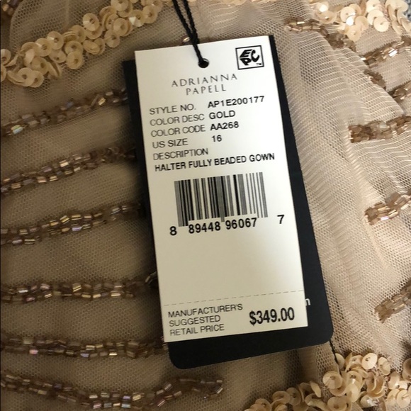 Adrianna Papell gold halter fully beaded gown - Picture 7 of 8